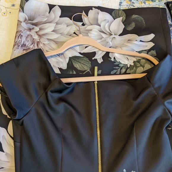 Ted Baker Peaony Floral Print Bardot Dress, Black - Picture 15 of 16